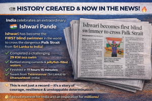 Ishwari becomes first blind swimmer to cross Palk Strait